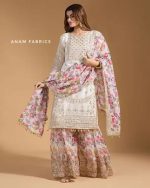 Garara Women's Faux Georgette Fabric Zari Sequin Embroidery Work Kurta And Palazzo With Dupatta Stitched