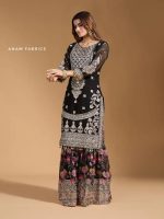 Garara Women's Faux Georgette Fabric Zari Sequin Embroidery Work Kurta And Palazzo With Dupatta Stitched - Image 2