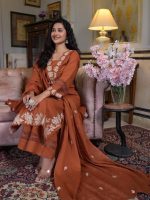 Pakistani design Rust Orange Embroidered Kurta Set with Dupatta - Image 2